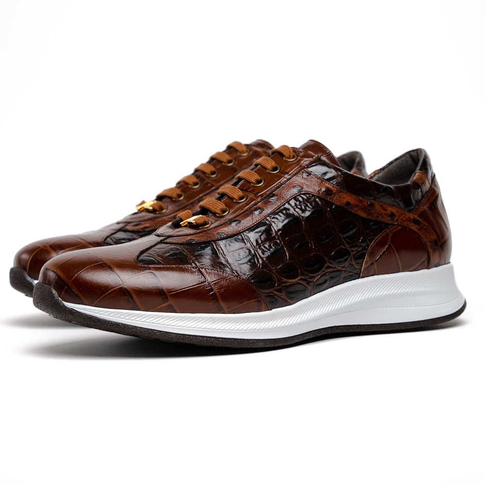 Maseratti Vidal 6002 Embossed Crocodile / Caiman / Ostrich Sneakers Brown