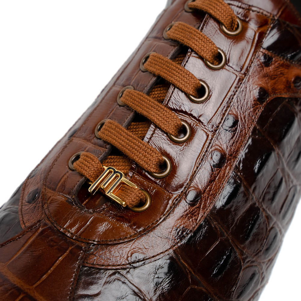 Maseratti Vidal 6002 Embossed Crocodile / Caiman / Ostrich Sneakers Brown