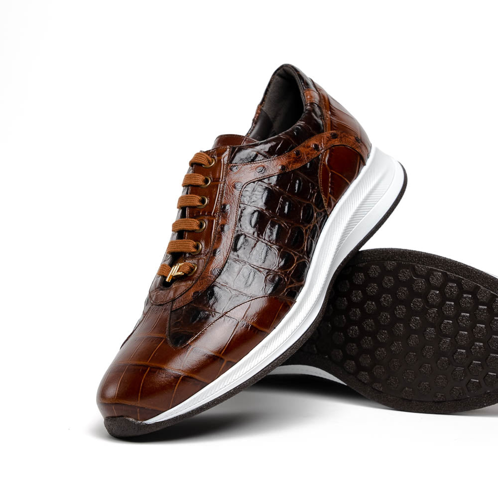 Maseratti Vidal 6002 Embossed Crocodile / Caiman / Ostrich Sneakers Brown