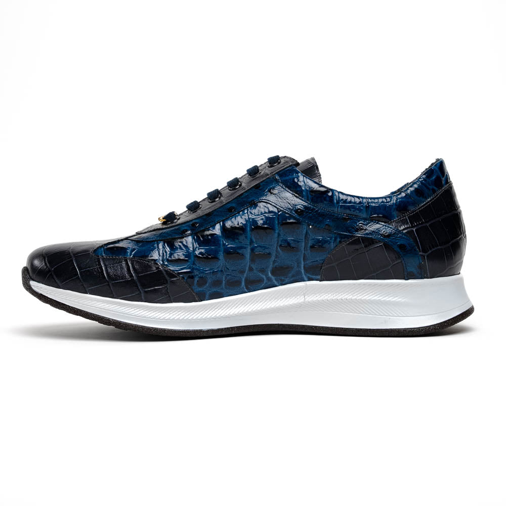 Maseratti Vidal 6002 Embossed Crocodile / Caiman / Ostrich Sneakers Blue
