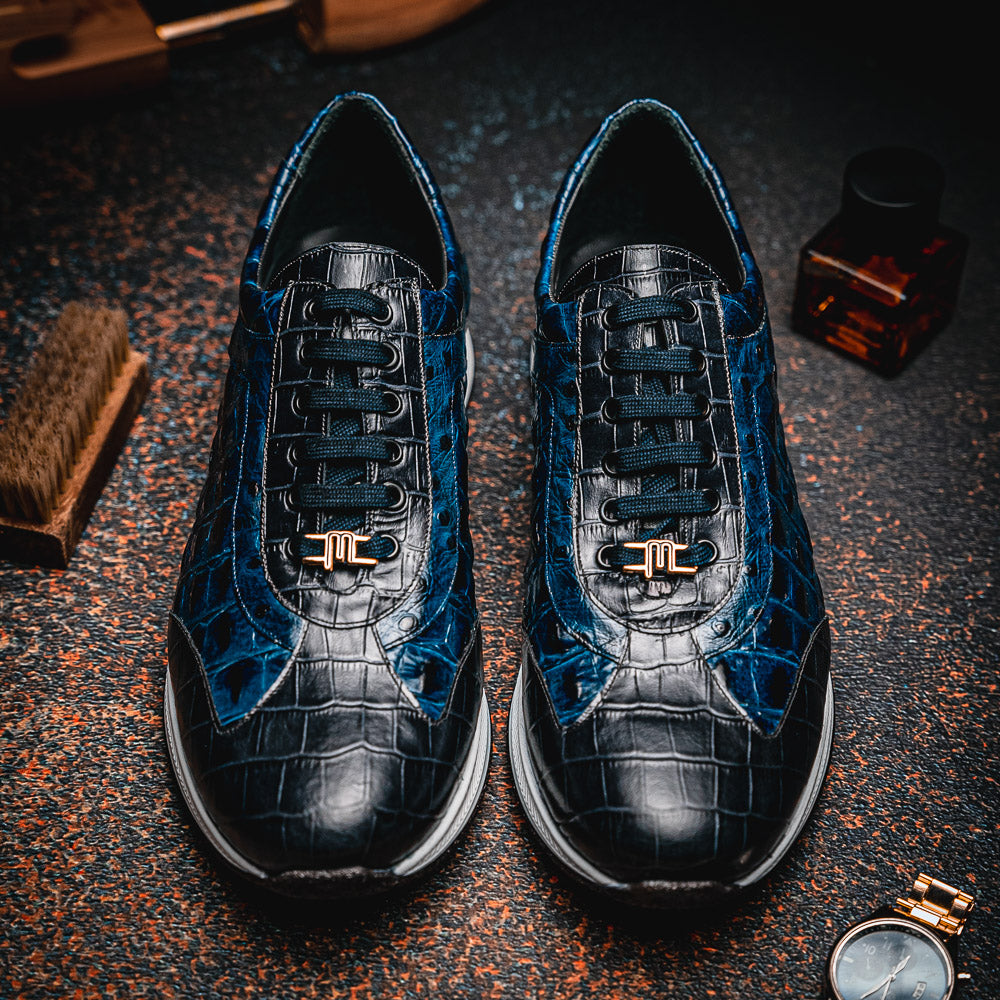 Maseratti Vidal 6002 Embossed Crocodile / Caiman / Ostrich Sneakers Blue