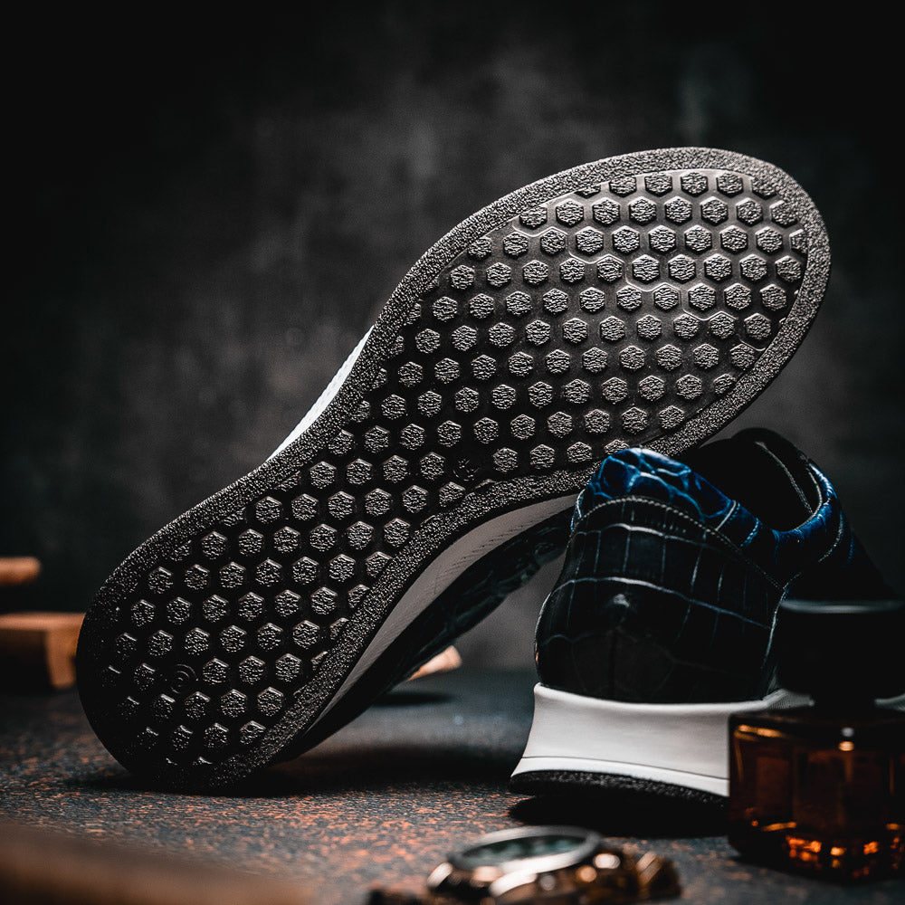 Maseratti Vidal 6002 Embossed Crocodile / Caiman / Ostrich Sneakers Blue