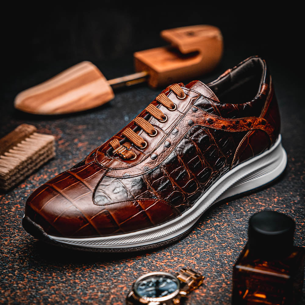 Maseratti Vidal 6002 Embossed Crocodile / Caiman / Ostrich Sneakers Brown