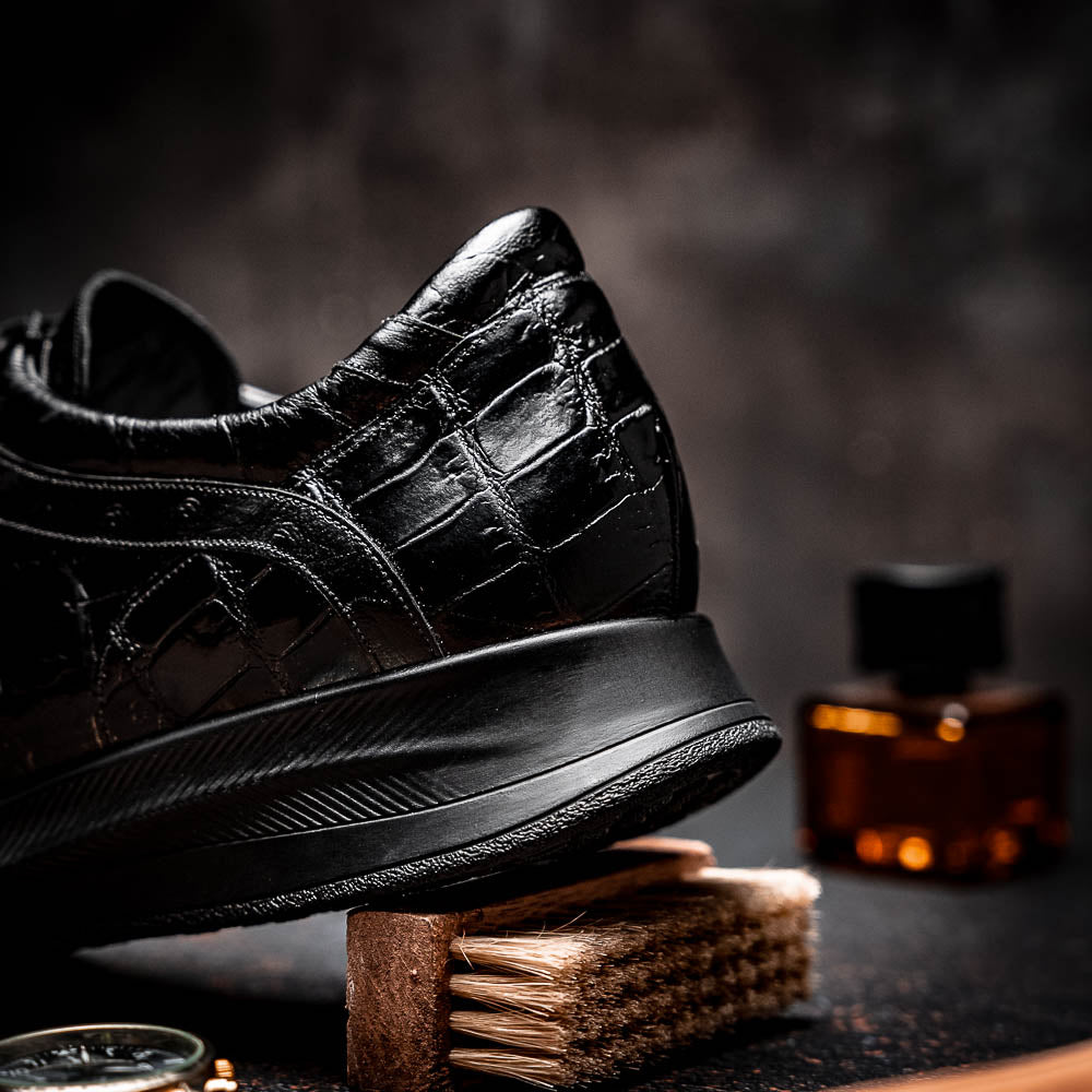 Maseratti Vidal 6002 Embossed Crocodile / Caiman / Ostrich Sneakers Black
