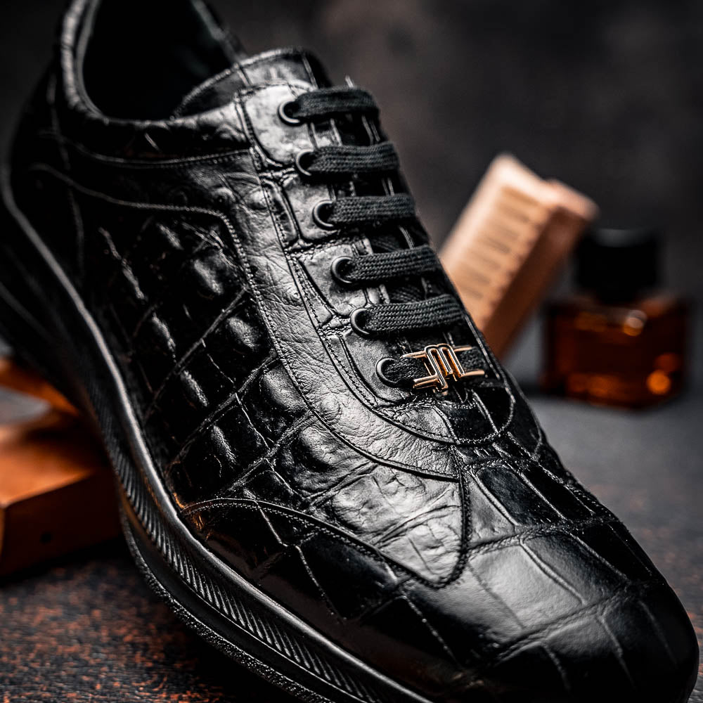 Maseratti Vidal 6002 Embossed Crocodile / Caiman / Ostrich Sneakers Black