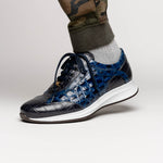 Maseratti Vidal 6002 Embossed Crocodile / Caiman / Ostrich Sneakers Blue