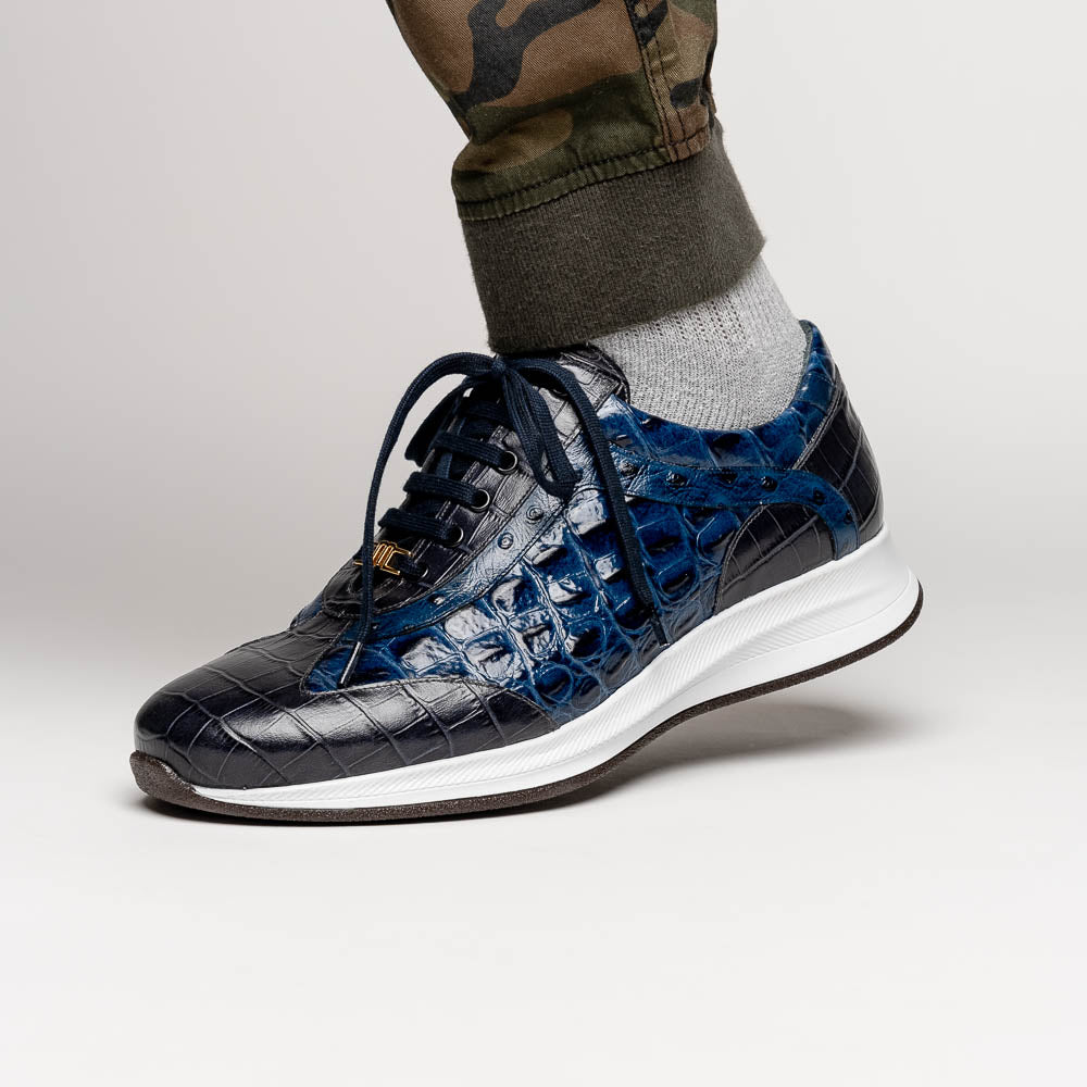 Maseratti Vidal 6002 Embossed Crocodile / Caiman / Ostrich Sneakers Blue