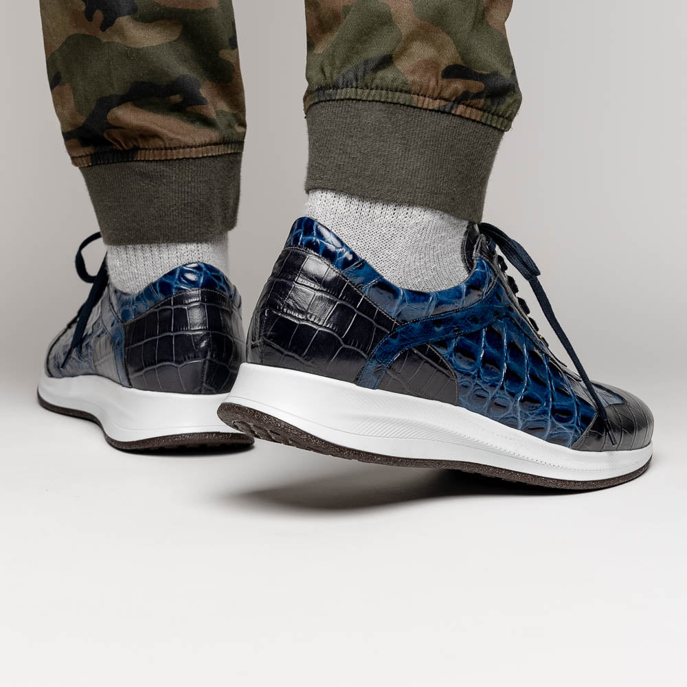 Maseratti Vidal 6002 Embossed Crocodile / Caiman / Ostrich Sneakers Blue