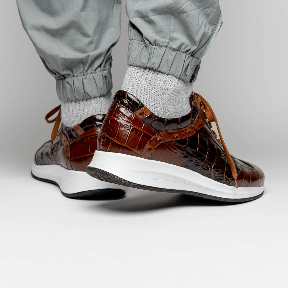 Maseratti Vidal 6002 Embossed Crocodile / Caiman / Ostrich Sneakers Brown