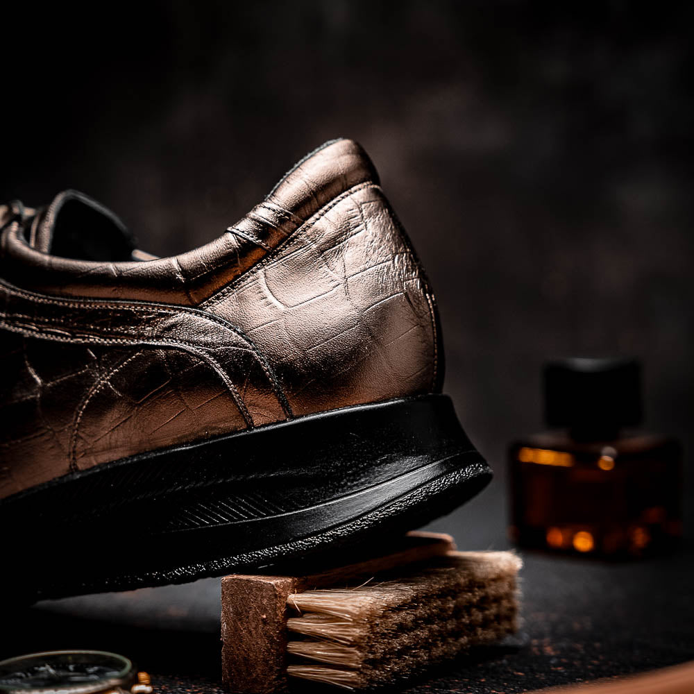 Maseratti Vidal 6002 Embossed Crocodile Sneakers Gold