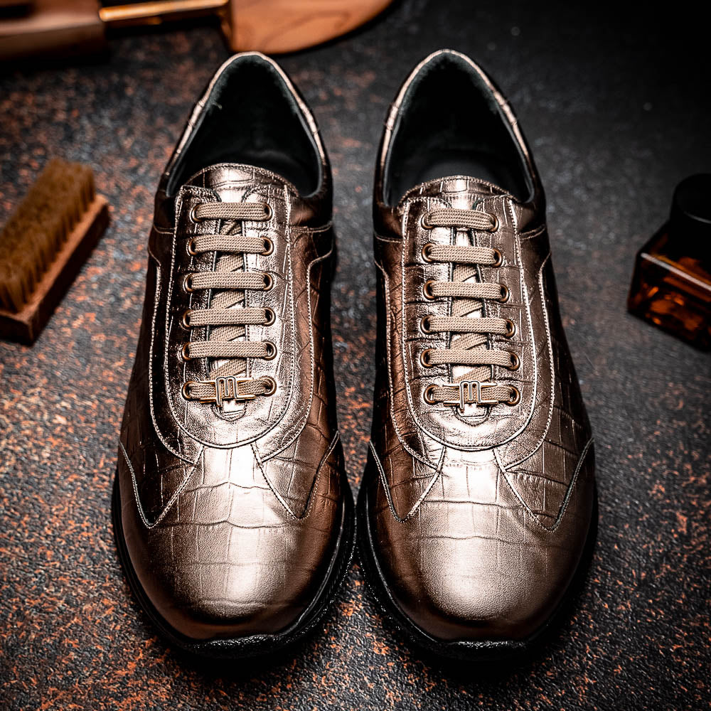 Maseratti Vidal 6002 Embossed Crocodile Sneakers Gold