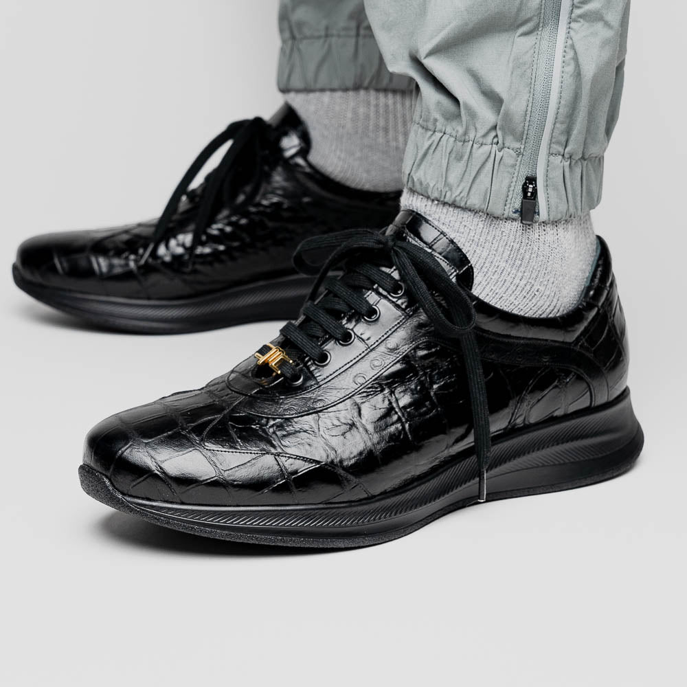 Maseratti Vidal 6002 Embossed Crocodile / Caiman / Ostrich Sneakers Black