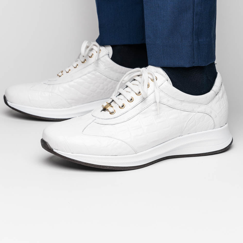 Maseratti Vidal 6002 Embossed Crocodile / Caiman / Ostrich Sneakers White
