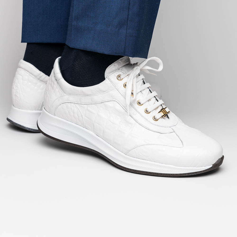 Maseratti Vidal 6002 Embossed Crocodile / Caiman / Ostrich Sneakers White