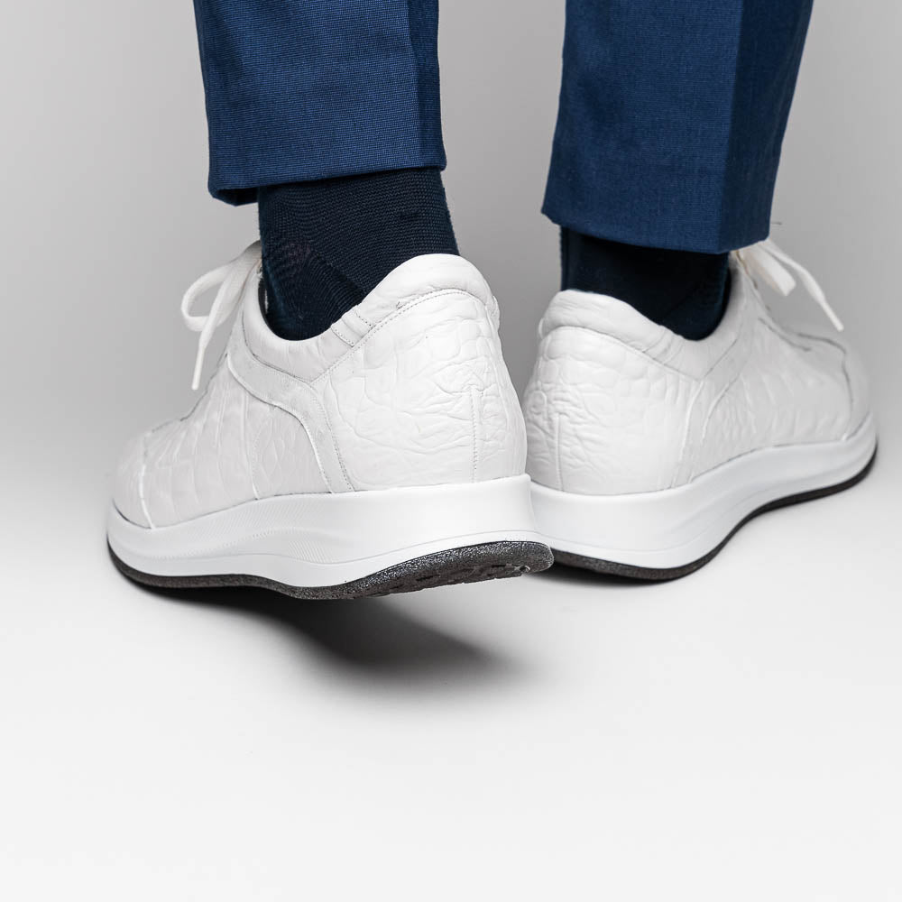 Maseratti Vidal 6002 Embossed Crocodile / Caiman / Ostrich Sneakers White