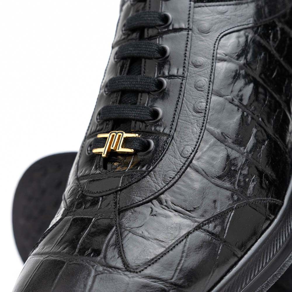 Maseratti Vidal 6002 Embossed Crocodile / Caiman / Ostrich Sneakers Black