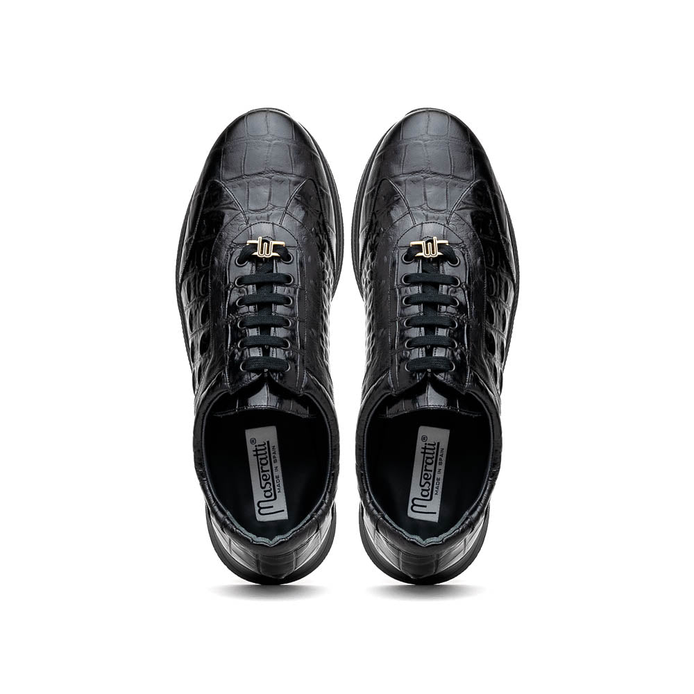 Maseratti Vidal 6002 Embossed Crocodile / Caiman / Ostrich Sneakers Black
