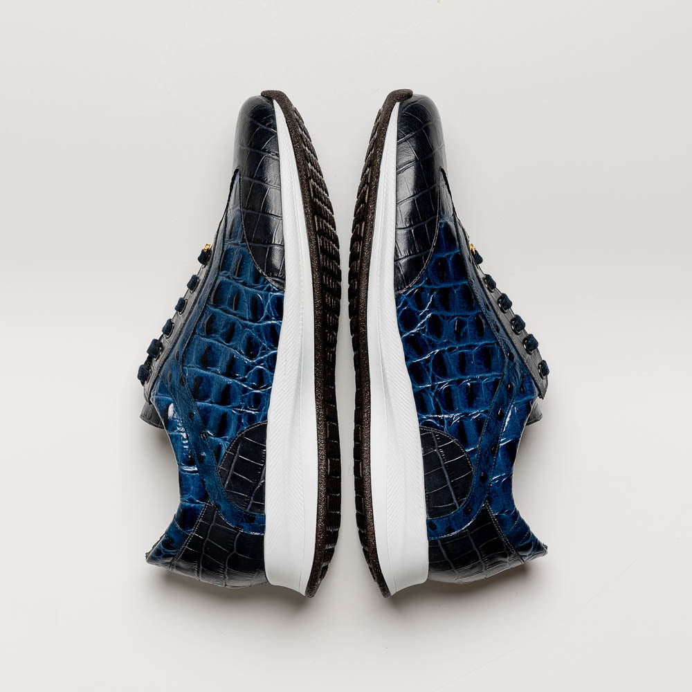 Maseratti Vidal 6002 Embossed Crocodile / Caiman / Ostrich Sneakers Blue