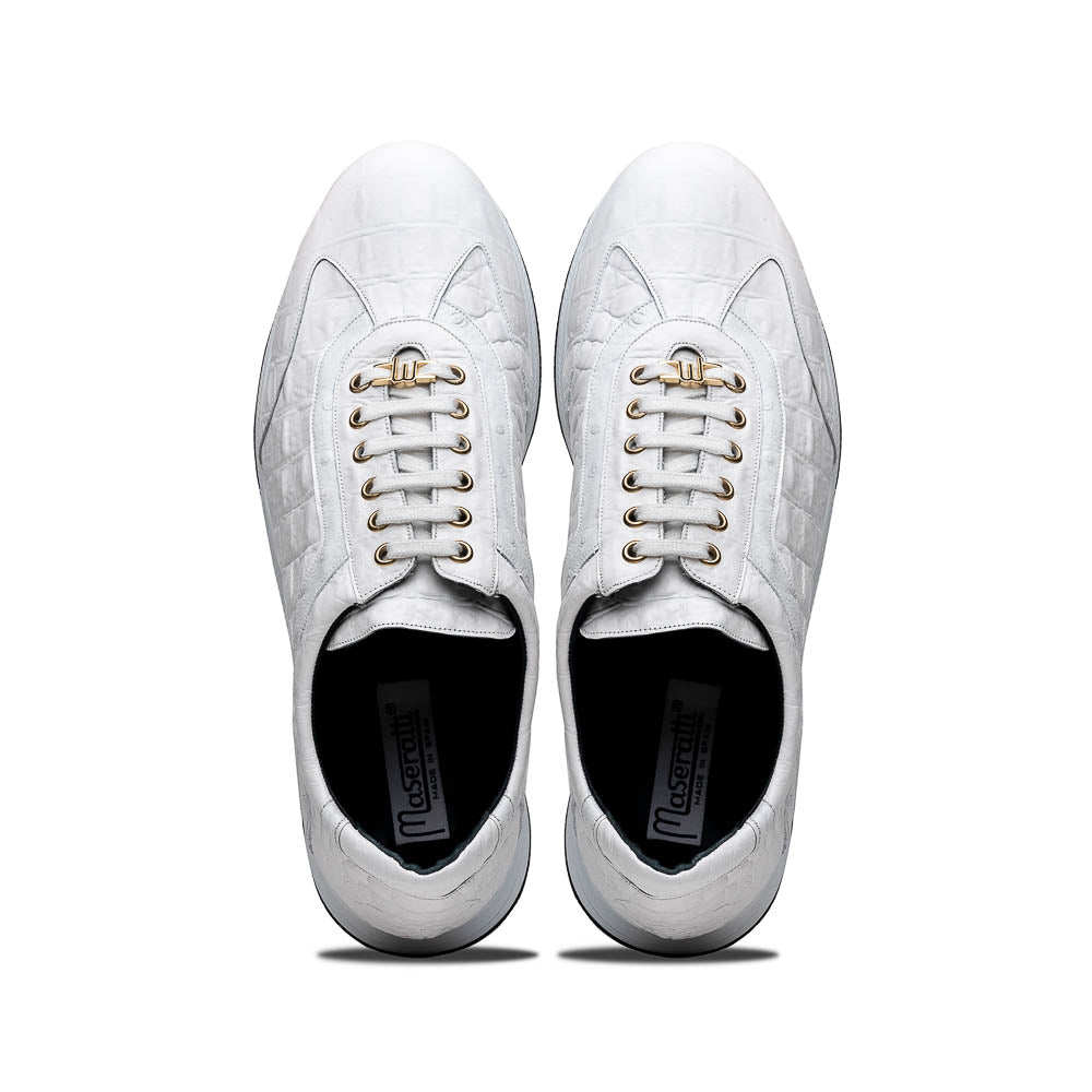 Maseratti Vidal 6002 Embossed Crocodile / Caiman / Ostrich Sneakers White