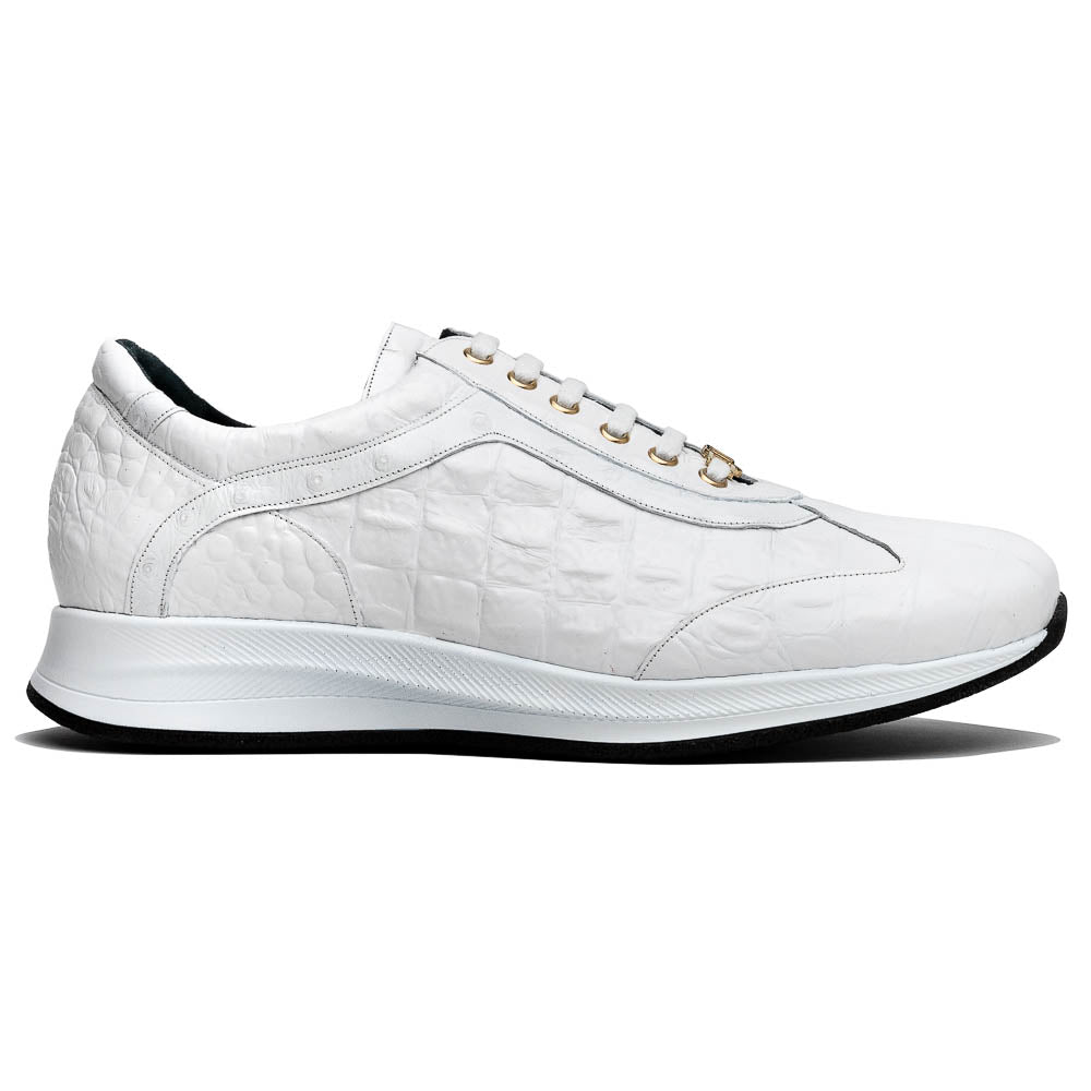 Maseratti Vidal 6002 Embossed Crocodile / Caiman / Ostrich Sneakers White