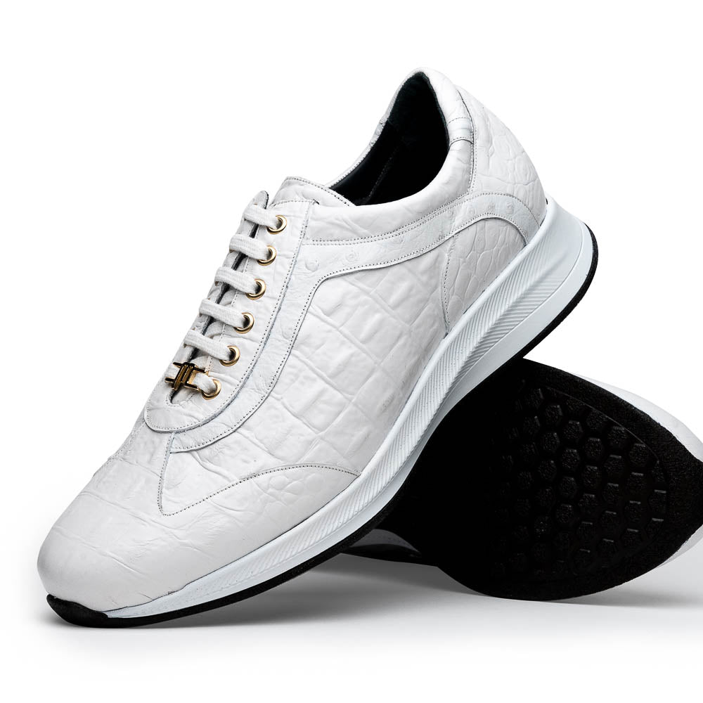 Maseratti Vidal 6002 Embossed Crocodile / Caiman / Ostrich Sneakers White
