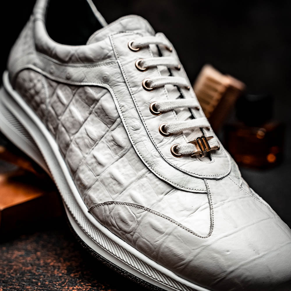 Maseratti Vidal 6002 Embossed Crocodile / Caiman / Ostrich Sneakers White