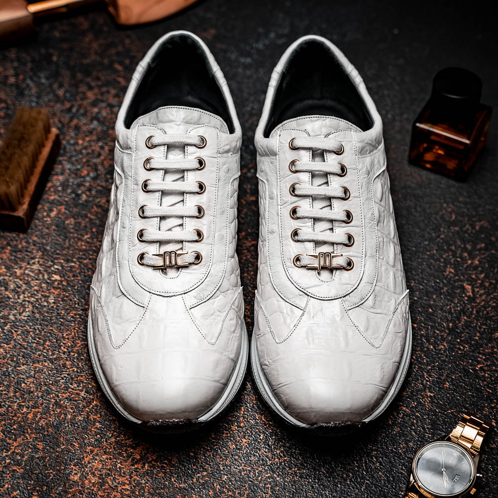 Maseratti Vidal 6002 Embossed Crocodile / Caiman / Ostrich Sneakers White
