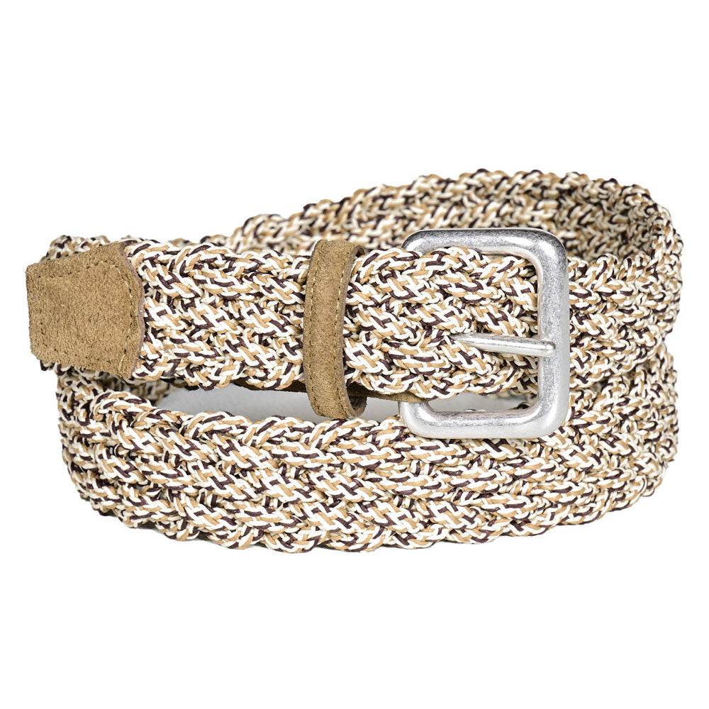 Torino Leather Italian Woven Cotton Belt Camel Multi