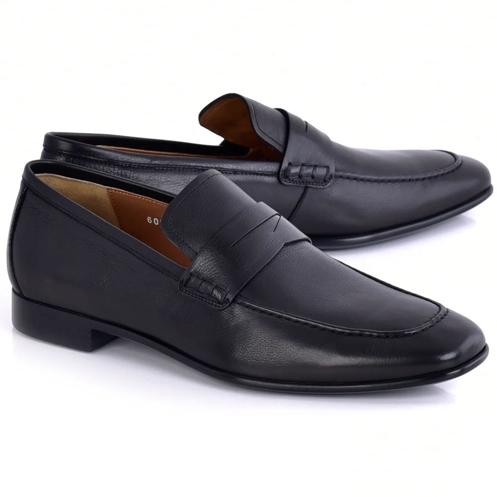 Corrente C000132-6704 Grain Leather Penny Loafer Black