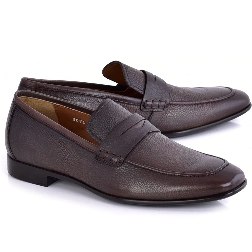 Corrente C000133-6704 Grain Leather Penny Loafer Brown