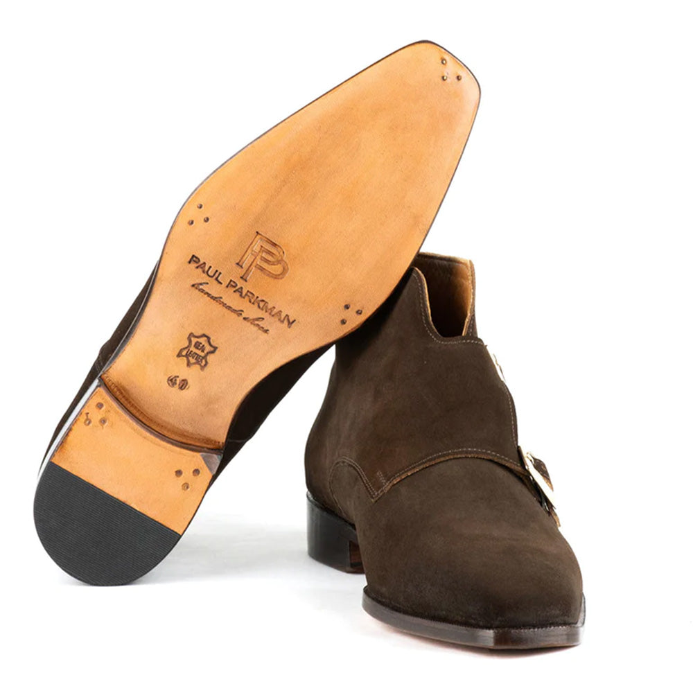 Paul Parkman Double Monkstrap Suede Ankle Boots Brown