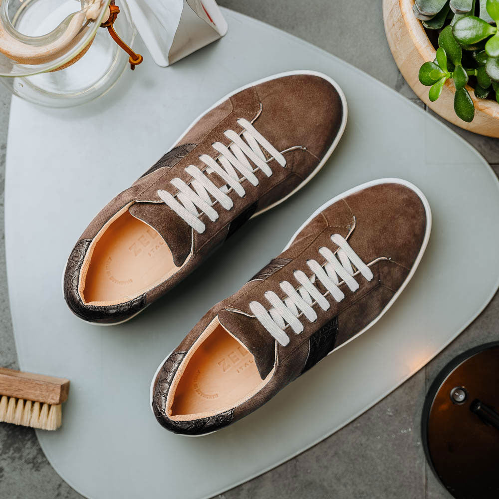 Zelli Olympias Calf & Crocodile Sneakers Cappuccino  (61-101-CAP)