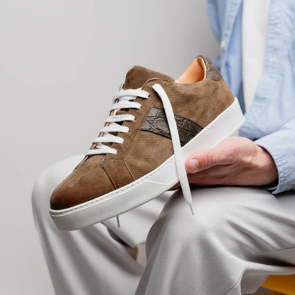Zelli Olympias Calf & Crocodile Sneakers Cappuccino  (61-101-CAP)