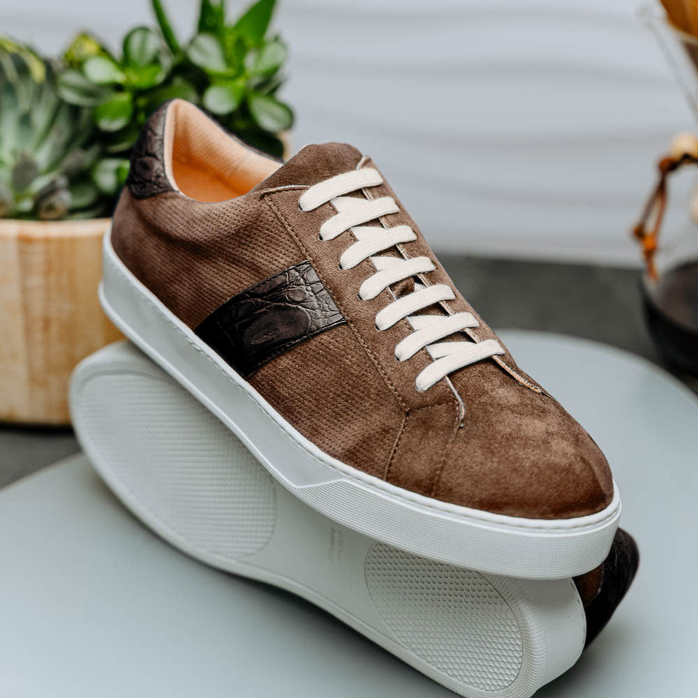 Zelli Olympias Calf & Crocodile Sneakers Cappuccino  (61-101-CAP)