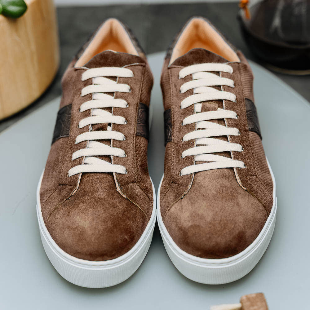 Zelli Olympias Calf & Crocodile Sneakers Cappuccino  (61-101-CAP)