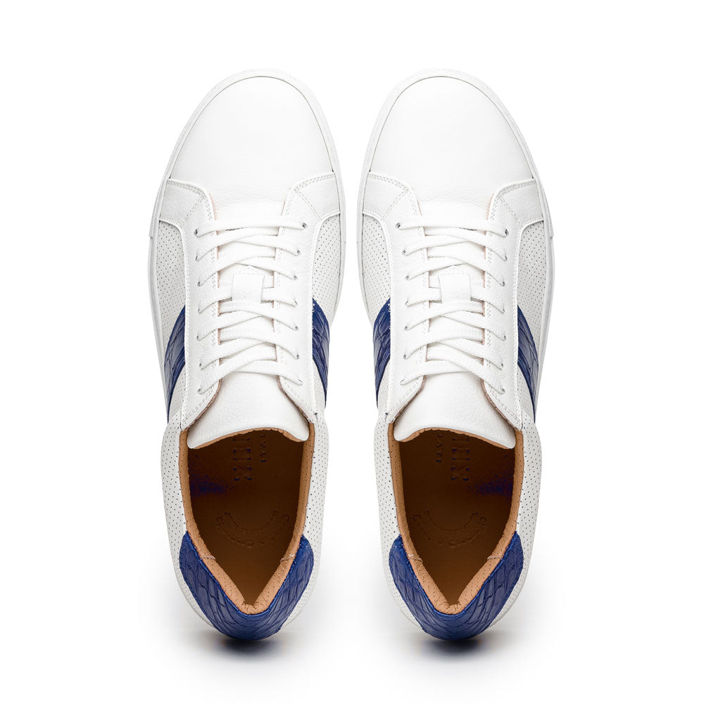Zelli Olympias Calf & Crocodile Sneakers White / Navy (61-101-NVY)