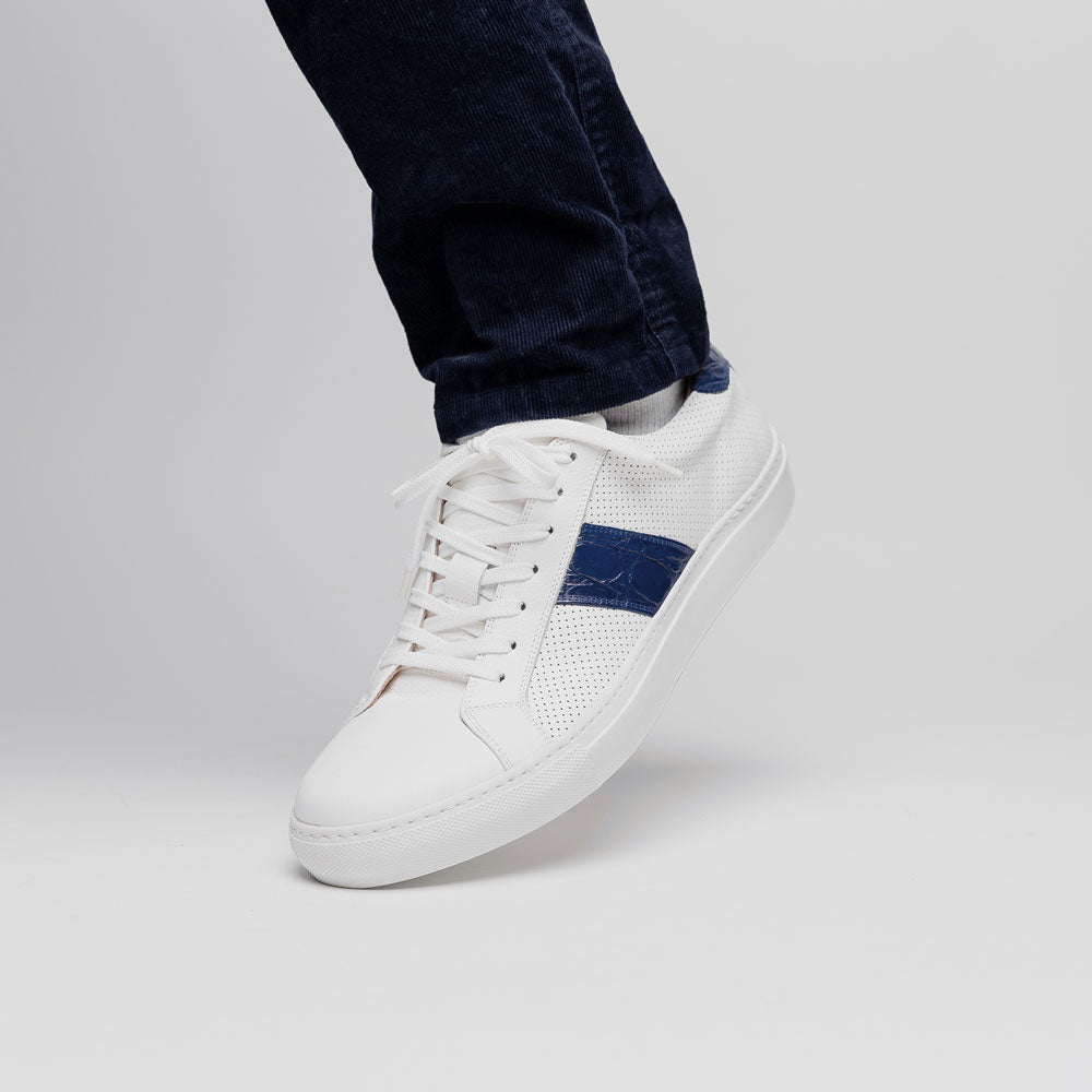 Zelli Olympias Calf & Crocodile Sneakers White / Navy (61-101-NVY)