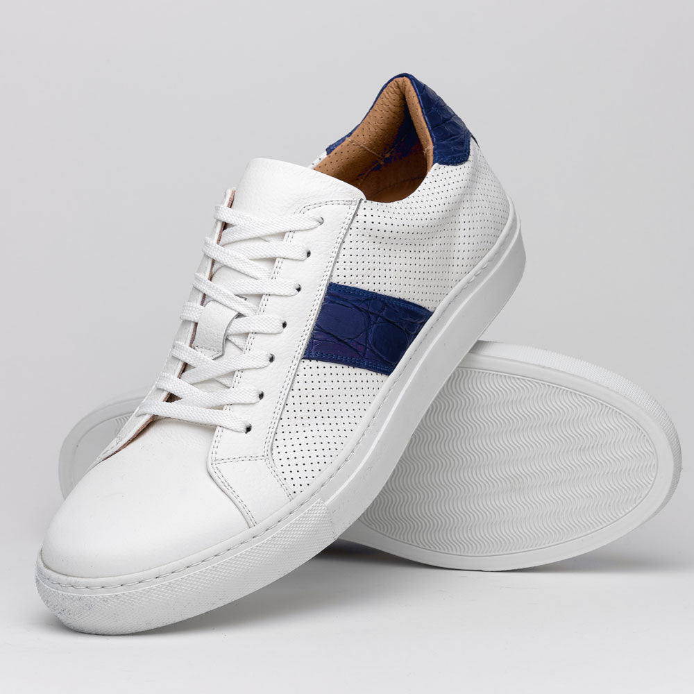 Zelli Olympias Calf & Crocodile Sneakers White / Navy (61-101-NVY)