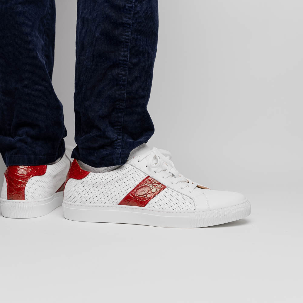 Zelli Olympias Calf & Crocodile Sneakers White / Red (61-101-RED)