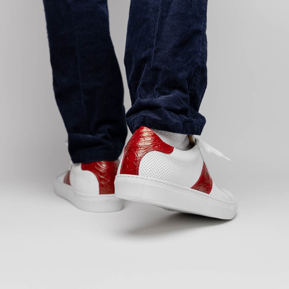 Zelli Olympias Calf & Crocodile Sneakers White / Red (61-101-RED)