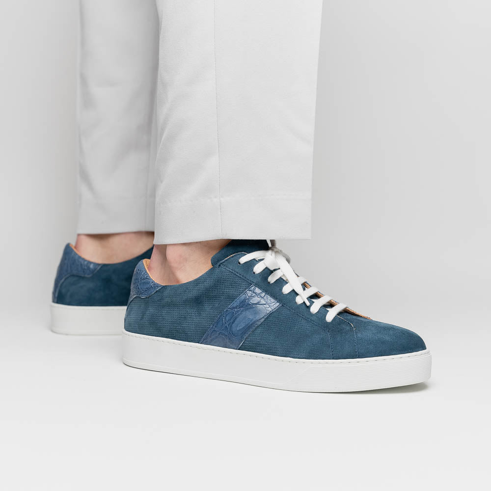 Zelli Olympias Calf & Crocodile Sneakers Sea Blue (61-101-SEA)