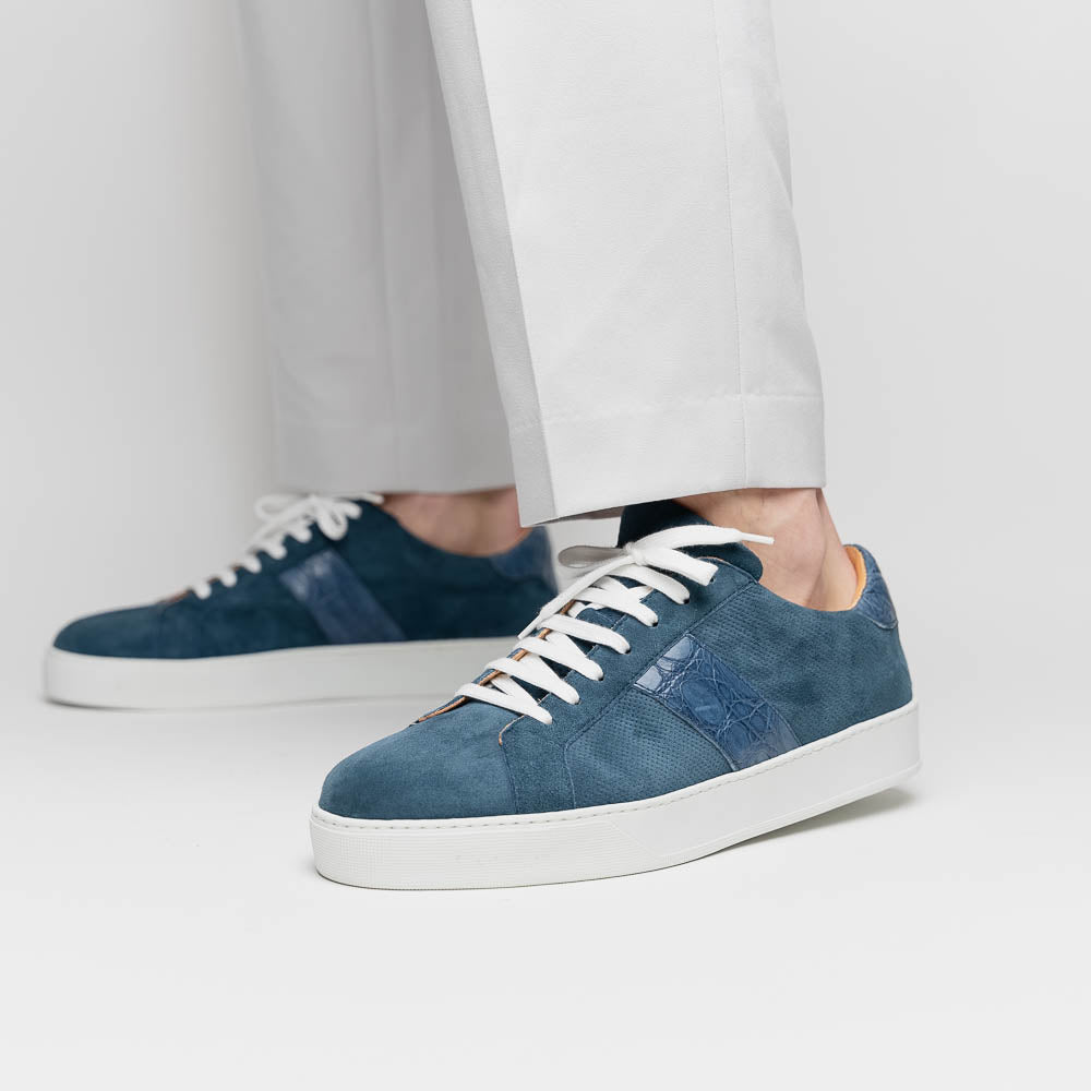Zelli Olympias Calf & Crocodile Sneakers Sea Blue (61-101-SEA)