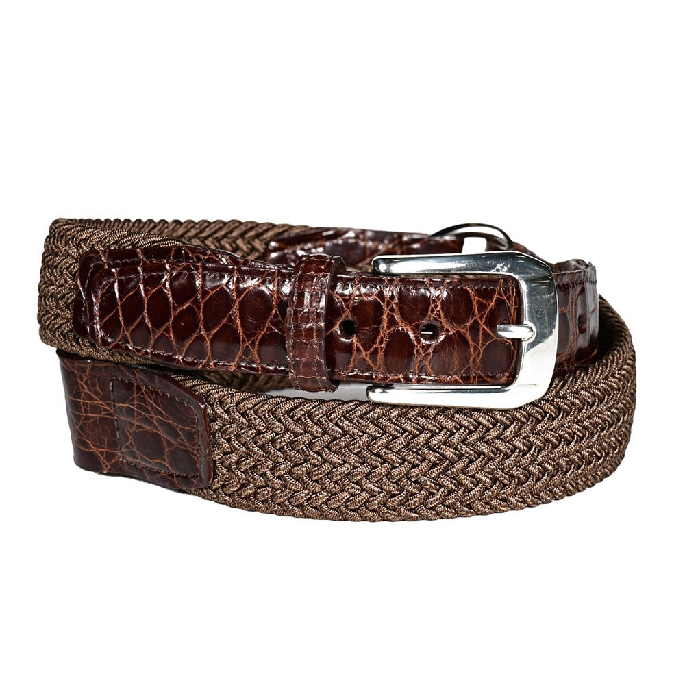 Torino Leather 3-Piece Italian Rayon Genuine Alligator Belt Mocha / Brown