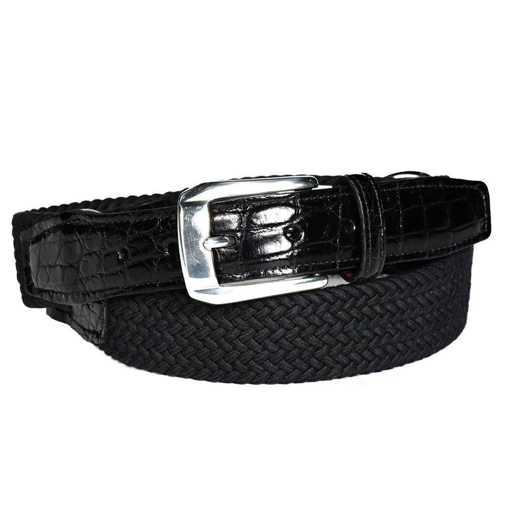 Torino Leather 3-Piece Italian Rayon Genuine Alligator Belt Black