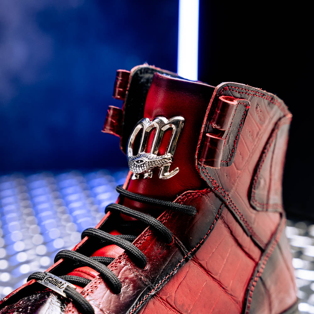 Mauri 6129/1 Baby Crocodile High Top Sneakers Red / Dirty Black