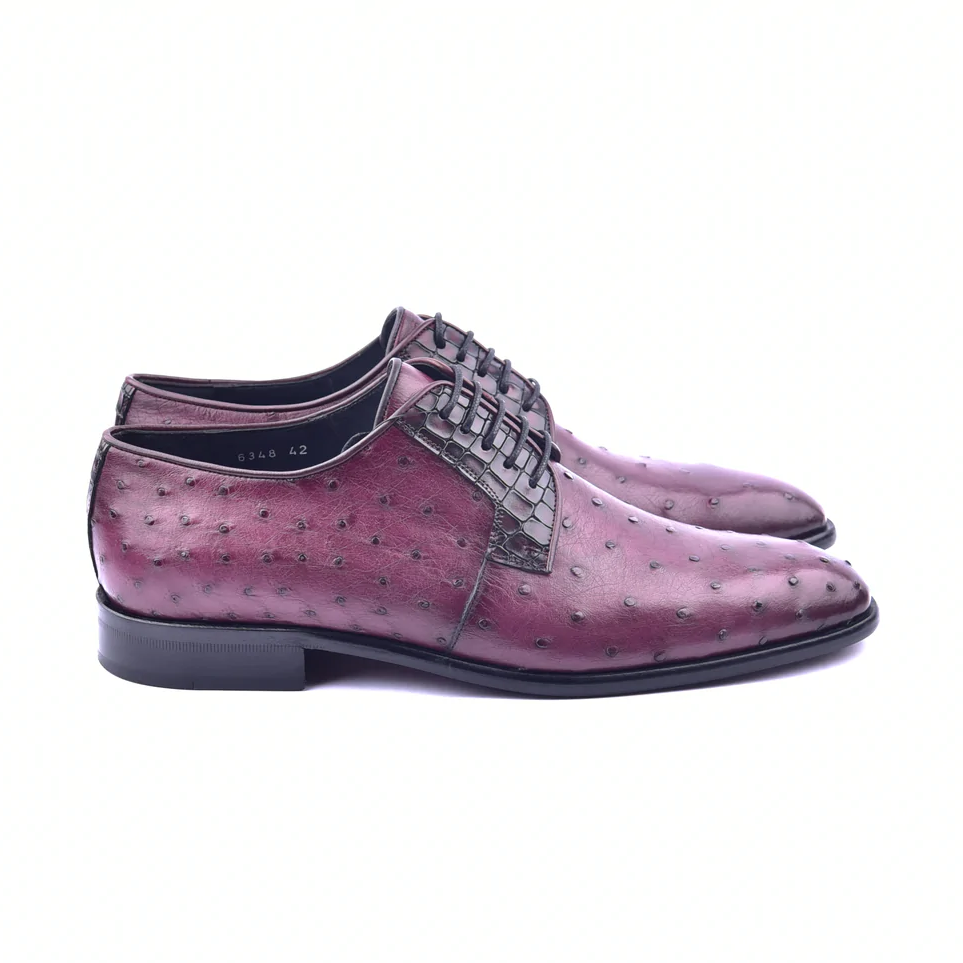 Corrente C01504-6348 Genuine Ostrich Lace Up Burgundy