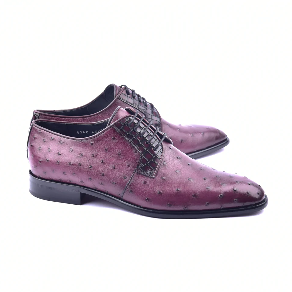 Corrente C01504-6348 Genuine Ostrich Lace Up Burgundy