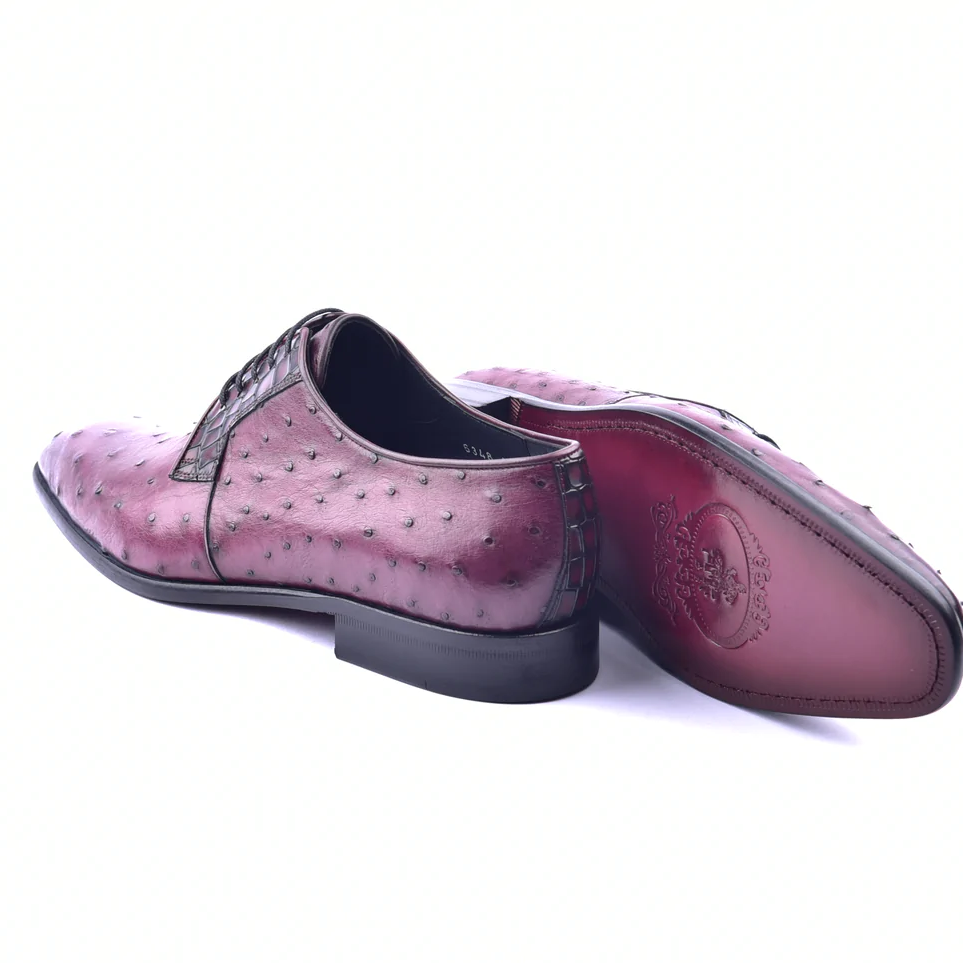 Corrente C01504-6348 Genuine Ostrich Lace Up Burgundy