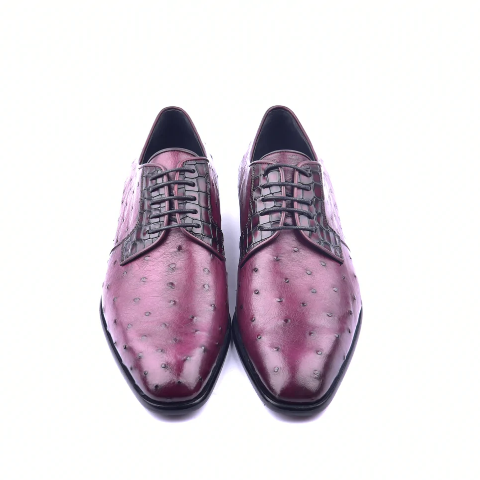 Corrente C01504-6348 Genuine Ostrich Lace Up Burgundy