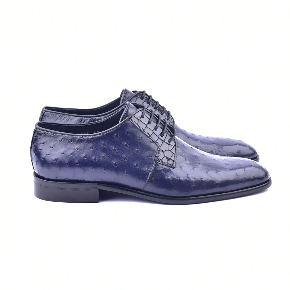 Corrente C01504-6348 Genuine Ostrich Lace Up Navy